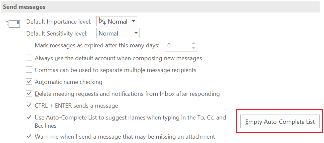 turn-off-the-auto-complete-in-outlook-support-and-information-zone