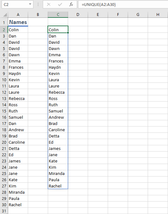 Excel List Unique Values From Another Sheet