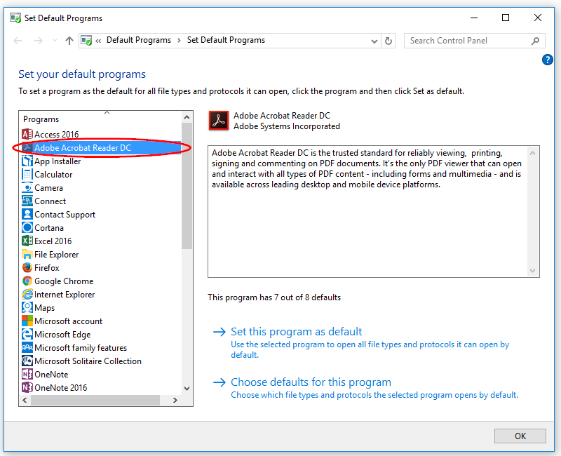 how to change default program to open a pdf