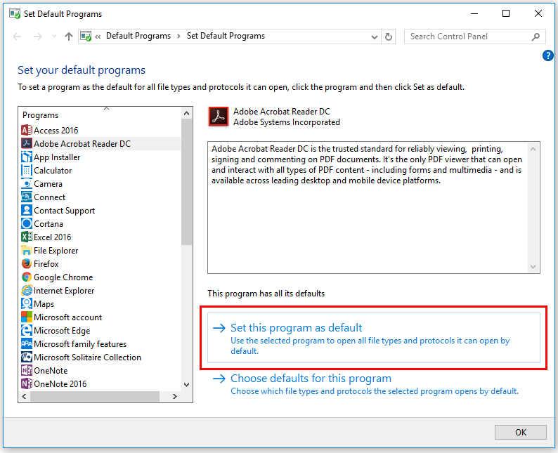 set default program to open pdf