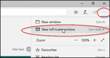 Click on the ellipses and inprivate window