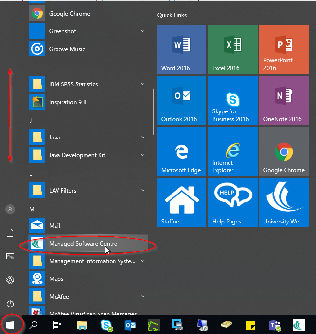 In the start Menu scroll to Managed Software Centre