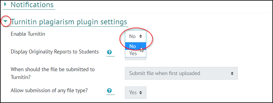 Change Enable Turnitin to No