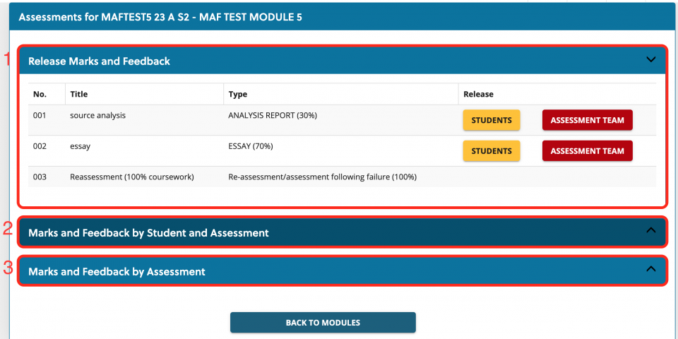 Assessment screen