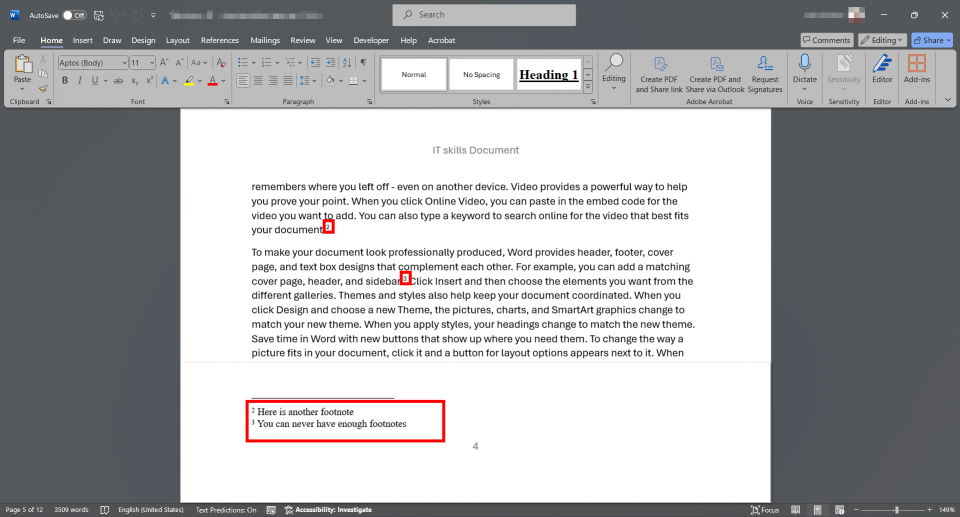 This image shows an example of using footnotes on a page in Microsoft Word