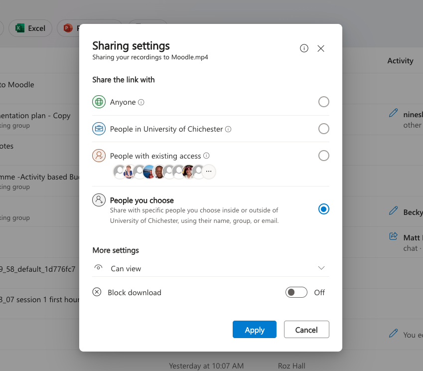 OneDrive's sharing options window