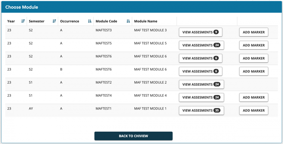 Choose module screen