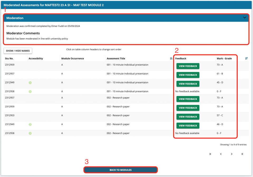 External Examiner options