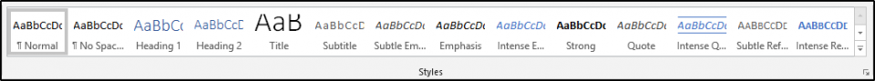 This image displays the style area in the menu ribbon of word
