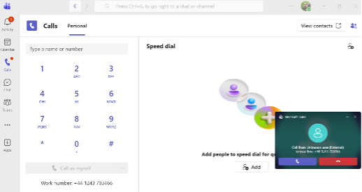 this image shows an incoming call on microsoft teams.