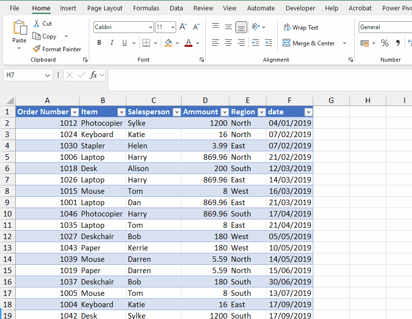 This image shows sorting a table