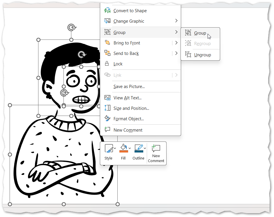 This image shows the right-click menu where you can select "group"