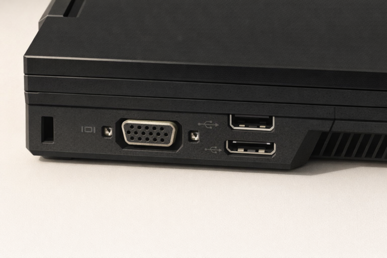 This image shows the side of a laptop with a slot opening for a kensington lock.