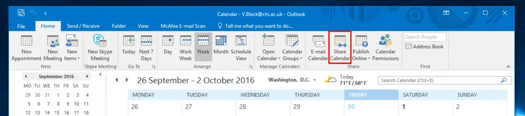 Outlook desktop initial sharing calendar