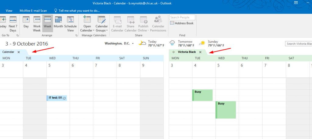 Calendar next to personal calendar