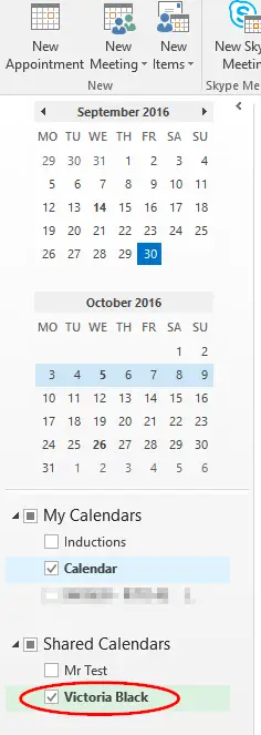 Shared calendar in context with personal calendar