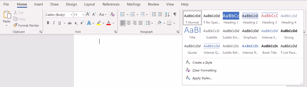 Heading formatting in Word